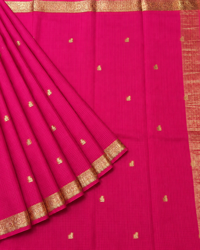Kanchi Kota saree with Golden Zari Butties and Kanchi Border - Pink