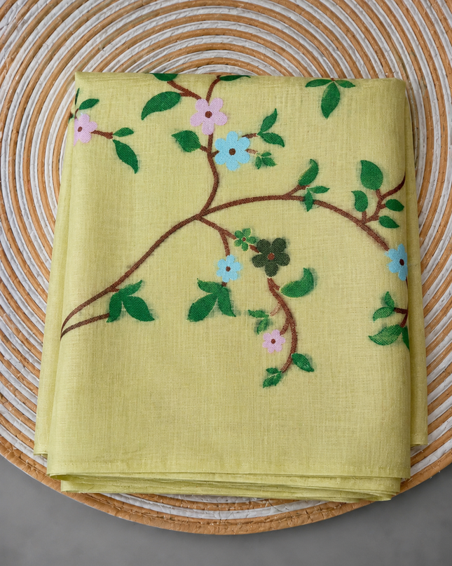 Cotton Chanderi Jamdani Saree with Self Weaving Floral Design - Green