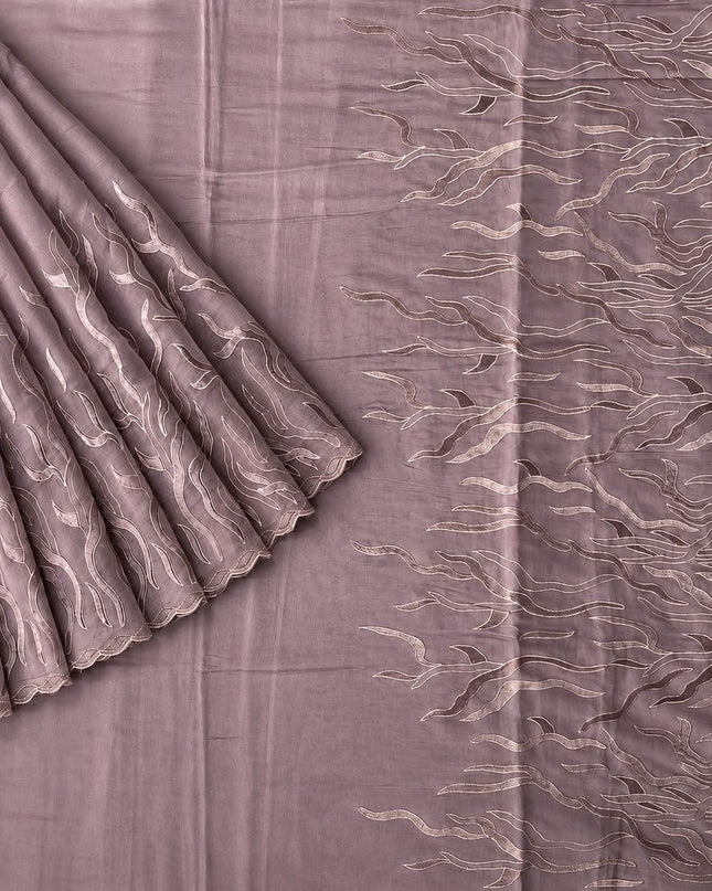Mul Chanderi Saree with Abstract Thread work Scallop Border- Lavender