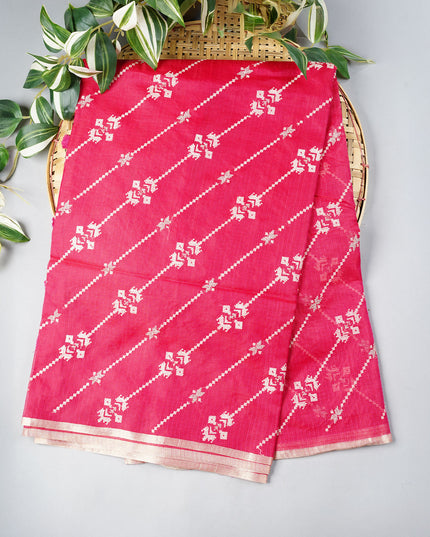 Silk Kota Saree With Allover Thread Embroidery Work With Gold Border -  Pink