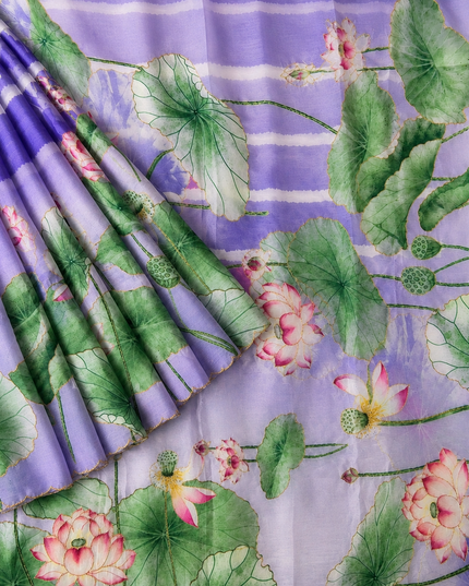 Soft Crush Floral Print With Ari Work and Scallop Border - Violet