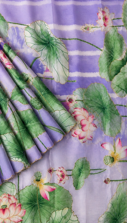 Soft Crush Floral Print With Ari Work and Scallop Border - Violet
