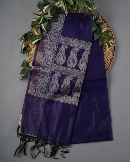 Chanderi Silk with Thread weaving and Golden Weaving- Blue