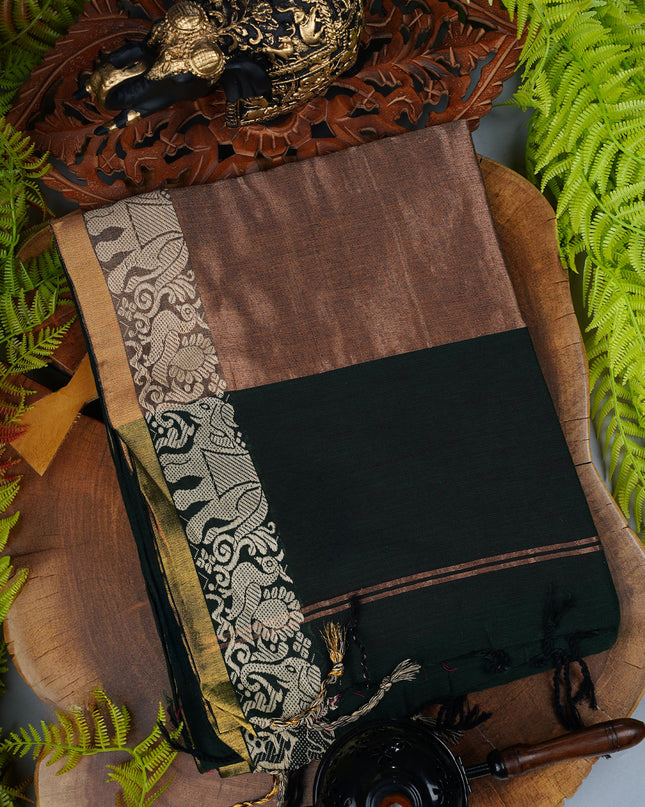 Handloom Cotton Saree with Thread Weaving Border - B Green