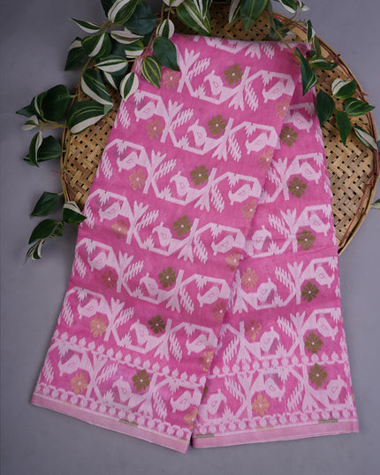 Lotus Cotton Ikkat Design Golden Buttis - Baby Pink