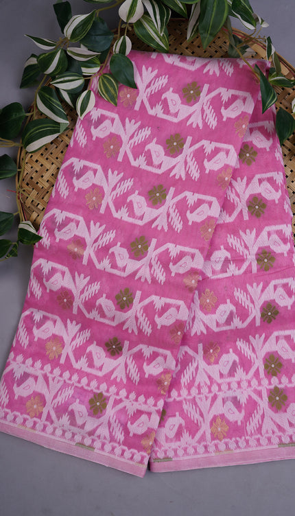 Lotus Cotton Ikkat Design Golden Buttis - Baby Pink