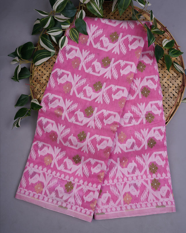 Lotus Cotton Ikkat Design Golden Buttis - Baby Pink