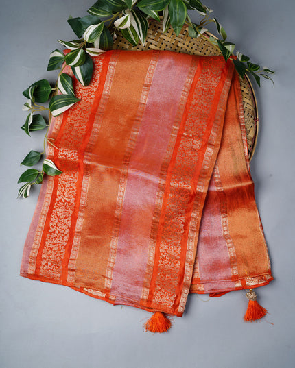 Banarasi Tissue Silk Saree With Gold Zari Work - Orange