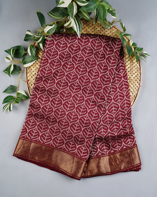 Ikat Silk Saree Kaddi Border- Maroon