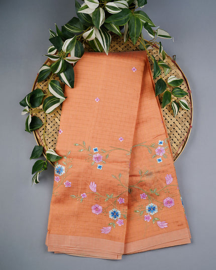 Managalagiri Silk Saree with Thread Embroidery Work with Border- Rust