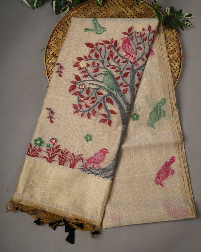 Kanchi Cotton Jamdani Weaving  - Beige