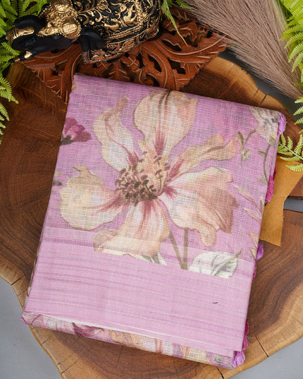 Kota cotton Saree with Floral Print- Onion Pink