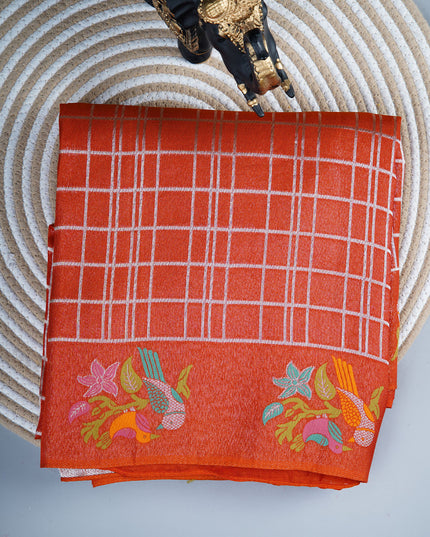 Banaras Saree with Meena kari weaving Border - Orange
