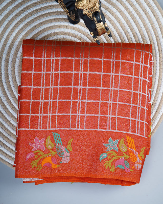 Banaras Saree with Meena kari weaving Border - Orange