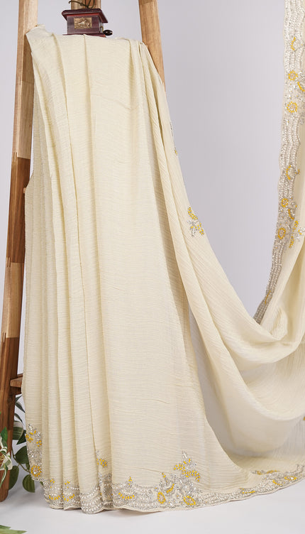 Crus Chiffon Designer Saree with Hand work