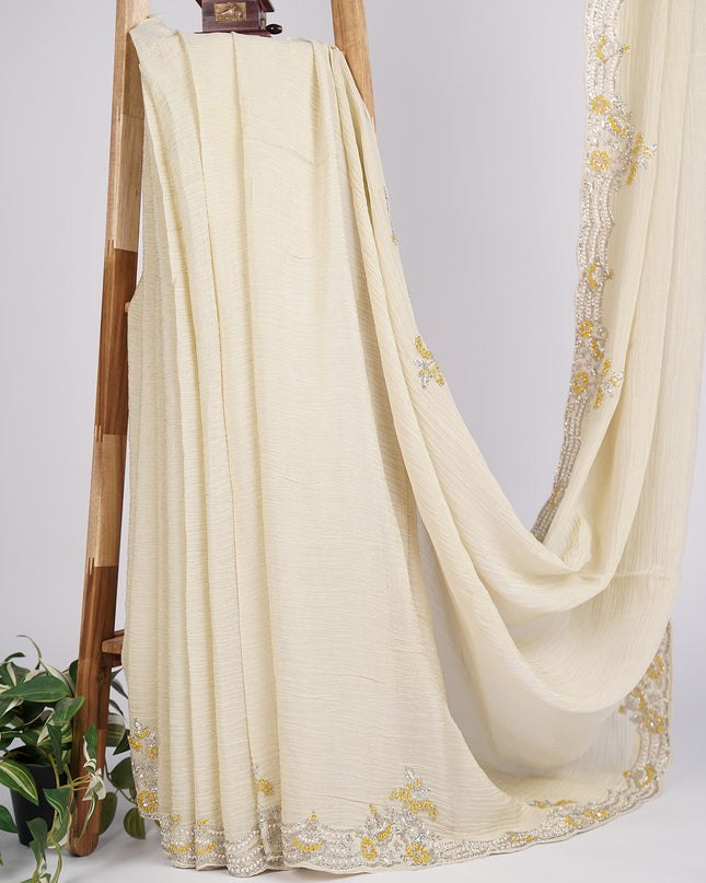 Crus Chiffon Designer Saree with Hand work