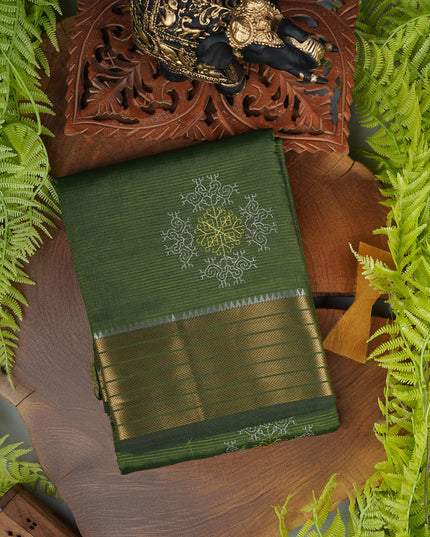 Mangalagiri Silk Saree with thread Work With Zari Border - Green