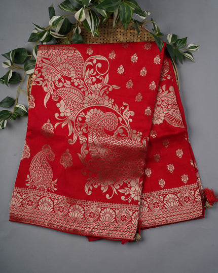 Banaras Silk With Allover Gold Zari Work - Red