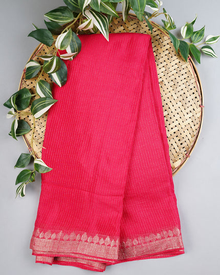 Korean Crepe Saree with Golden Zari Border- Pink