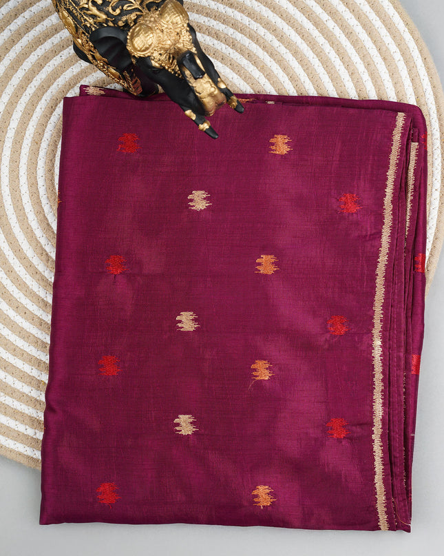Dupion silk saree with thread butties and border - Wine