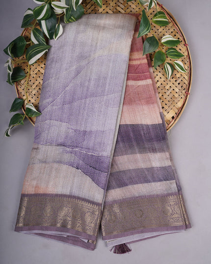 Korean Tussar  Abstract Print - Lavender