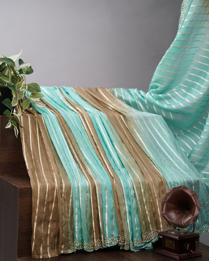 Soft Organza Silk with Zari Weaving Lines and Handwork Border