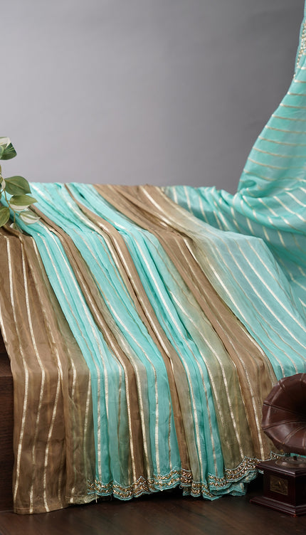 Soft Organza Silk with Zari Weaving Lines and Handwork Border