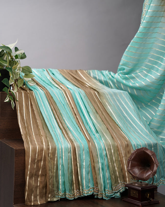 Soft Organza Silk with Zari Weaving Lines and Handwork Border