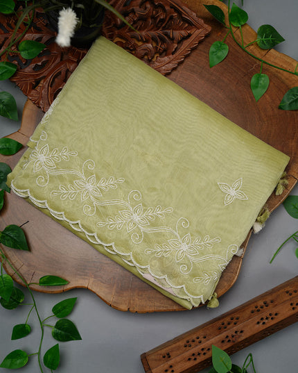 Organza Saree with Embroidery Butties and Border- Pista Green