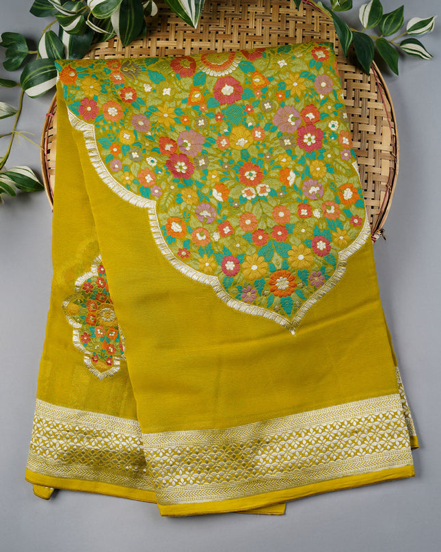 Kadi Georgette Saree With Meenakari Butties - Green