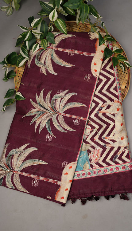 Tusser Silk Allover Mirror With Ari Work - Purple