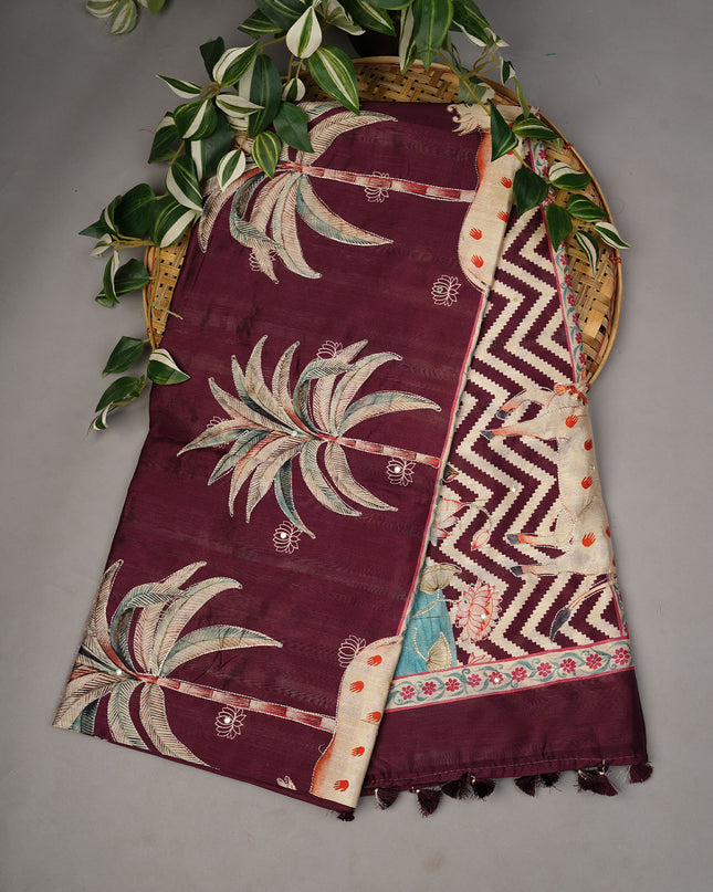 Tusser Silk Allover Mirror With Ari Work - Purple