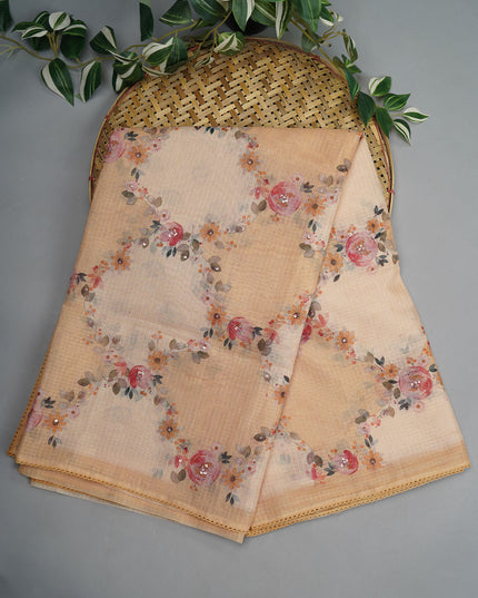 Kota Silk Saree with Floral Print and Knot Work
