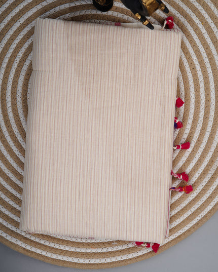 Mul cotton saree with stripes and contrast border - Off White