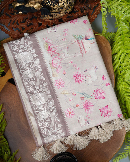 Tusser Silk saree with Parce Work Border - Tan