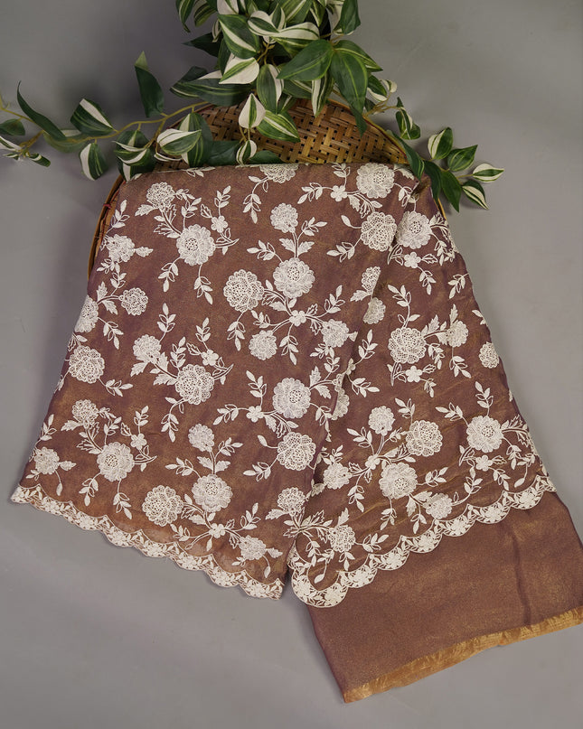 Tissue Georgette all Over Chicken Kari Work with Scallop Border