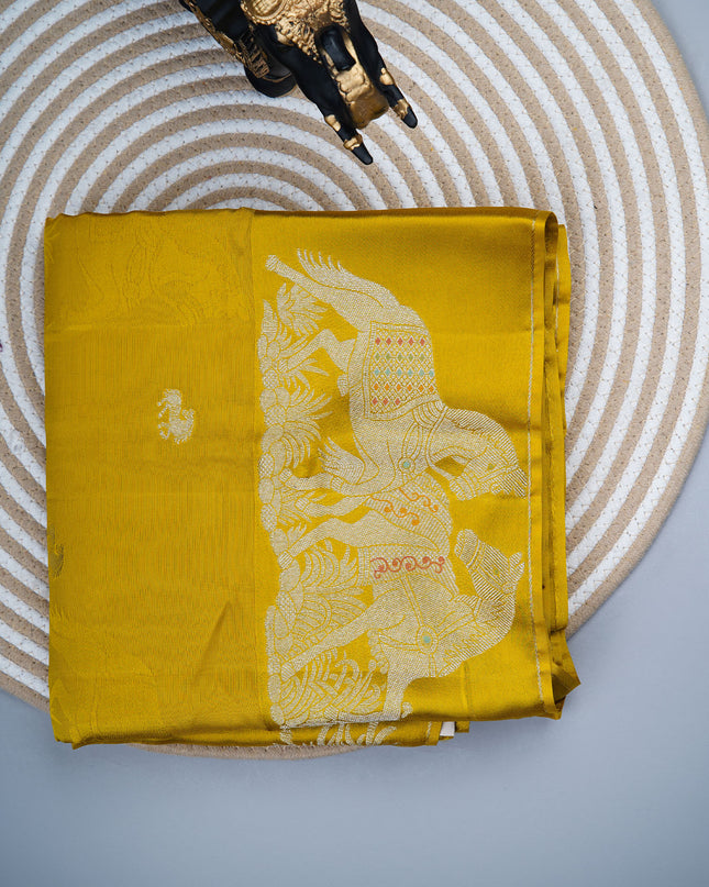 Munga Silk Saree with Satin Border - Mustared