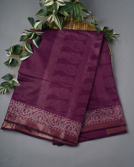 Chanderi Silk With Thread Weaving Golden Border - Purple