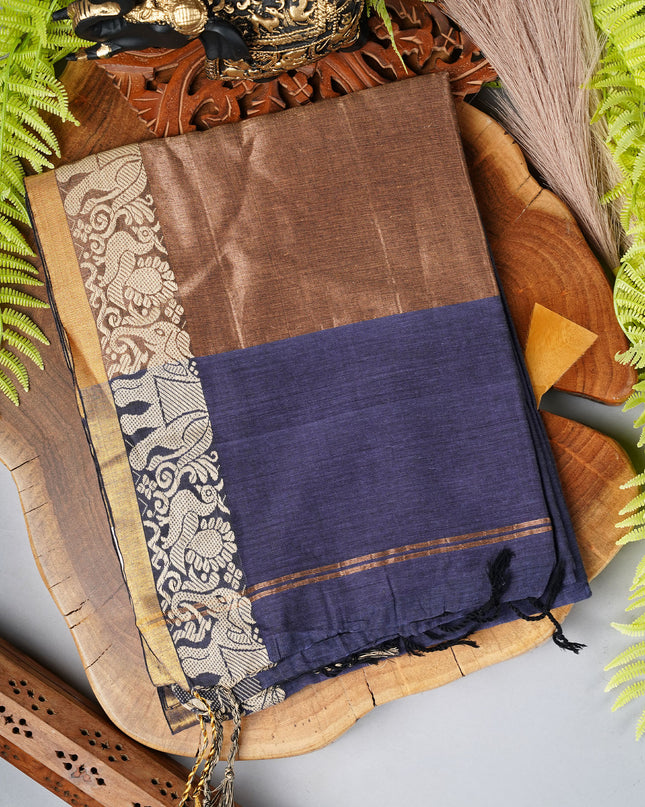 Handloom Cotton Saree with Thread Weaving Border- Light Blue