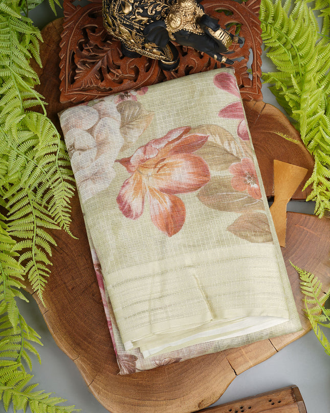 Kota cotton Saree with Floral Print - P Green