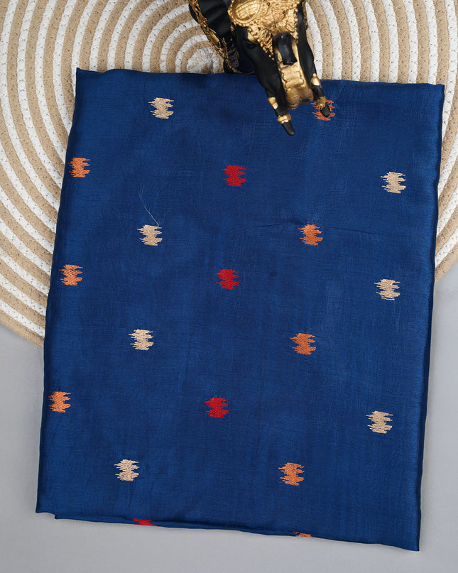 Dupion silk saree with thread butties and border - Peacok Blue