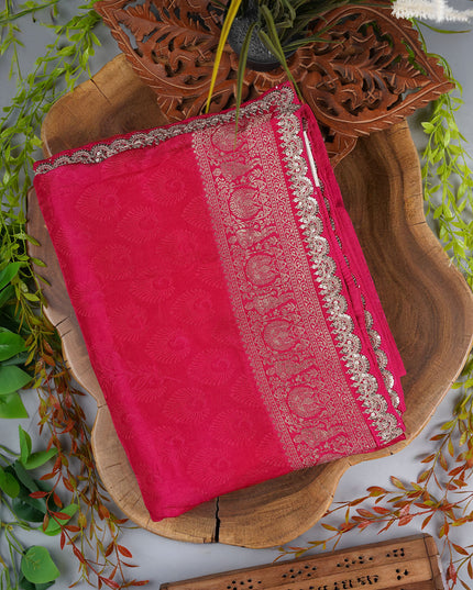 Banaras Silk Saree With Lace Border - Hot Pink