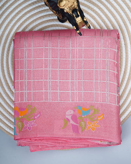 Banaras Saree with Meena kari weaving Border - Pink