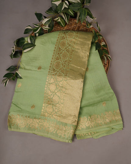 Silk Kota Allover Golden Zari Buttis - Green