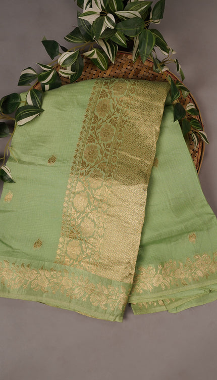 Silk Kota Allover Golden Zari Buttis - Green