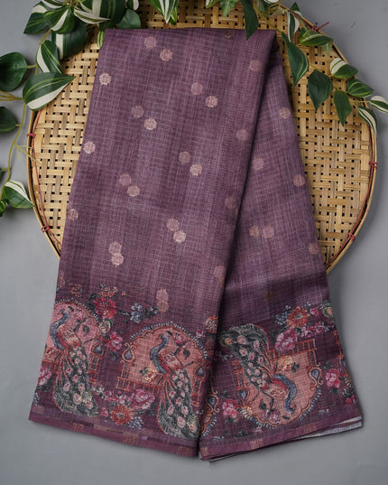 Silk Kota Saree With Gold Zari Butties And Print Border - Onion Pink