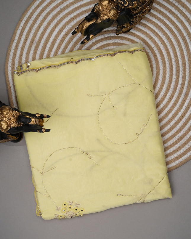 Russian Silk saree with allover Kardhana & sequence work Scallop Border - Yellow