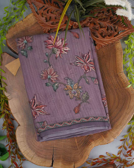 Georgette Saree With Floral Print - Tropical Orchid