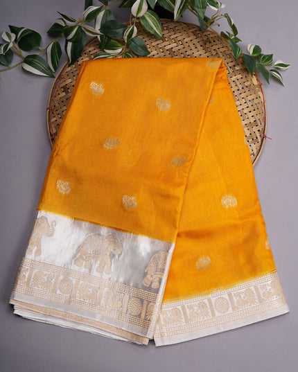 Dola Silk Saree with White Border Golden Zari Butties
