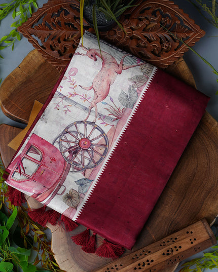 Tissue Silk Saree With Digital Print - Maroon